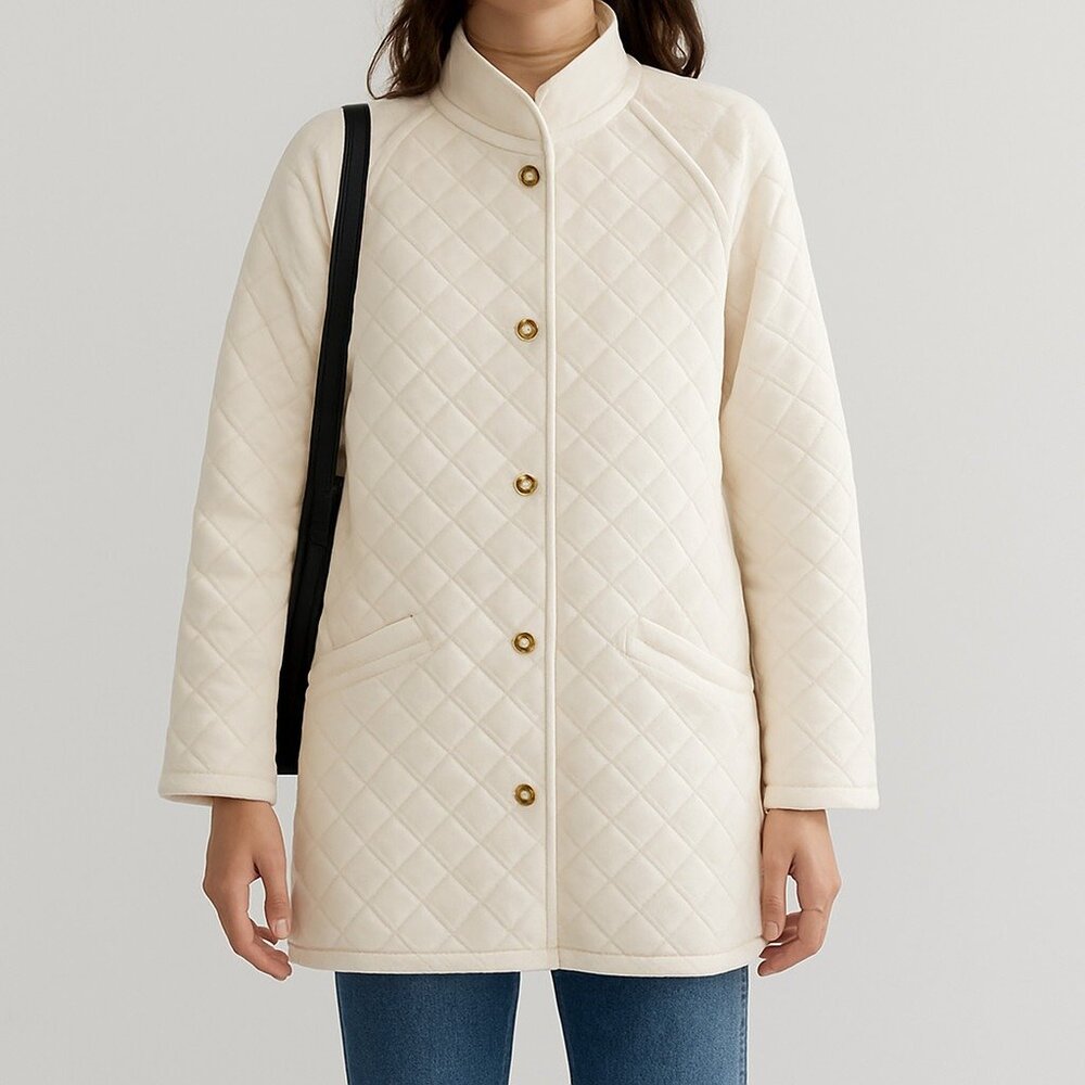 Vintage Blair Quilted Coat Jacket Womens S White Gold Button Pockets Peacoat